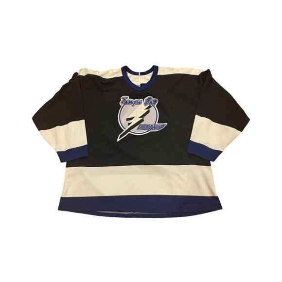 Vintage 90's CCM Maska Tampa Bay Lightning Stitched NHL Hockey Jersey Black 2XL - Picture 1 of 6
